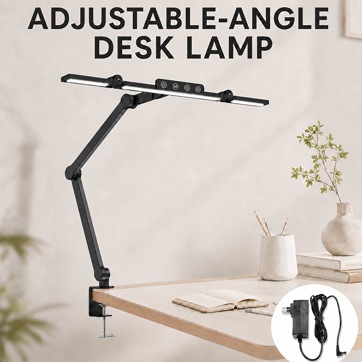 Image of Adjustable-angle Desk Lamp With , Multi-angle Adjustable, 3 Color & Dimming, Separate Main/aux Controls, Wide Coverage, -free, Ideal For Reading