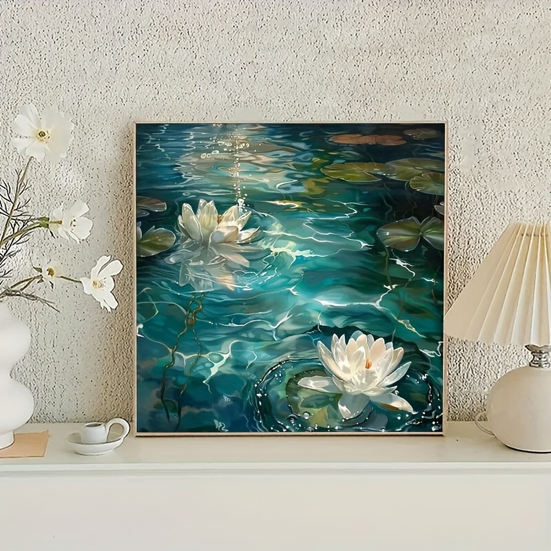 

Round Diamond Painting Kit - Water Lilies Reflection - Diy Full Drill Canvas Home Decor Craft 11.8x11.8inch