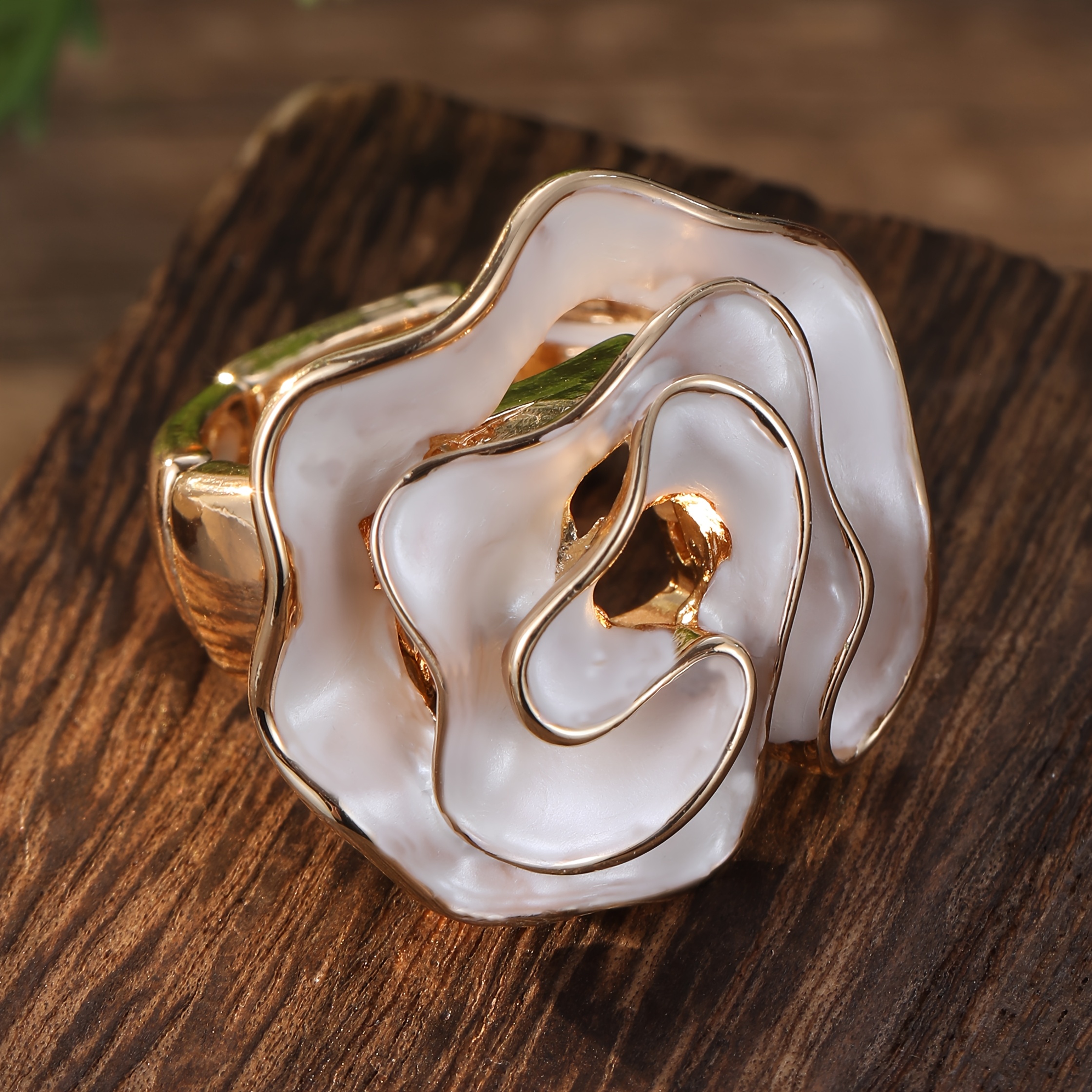 Women's 2pcs Plated Enamel Flower Adjustable Ring Set