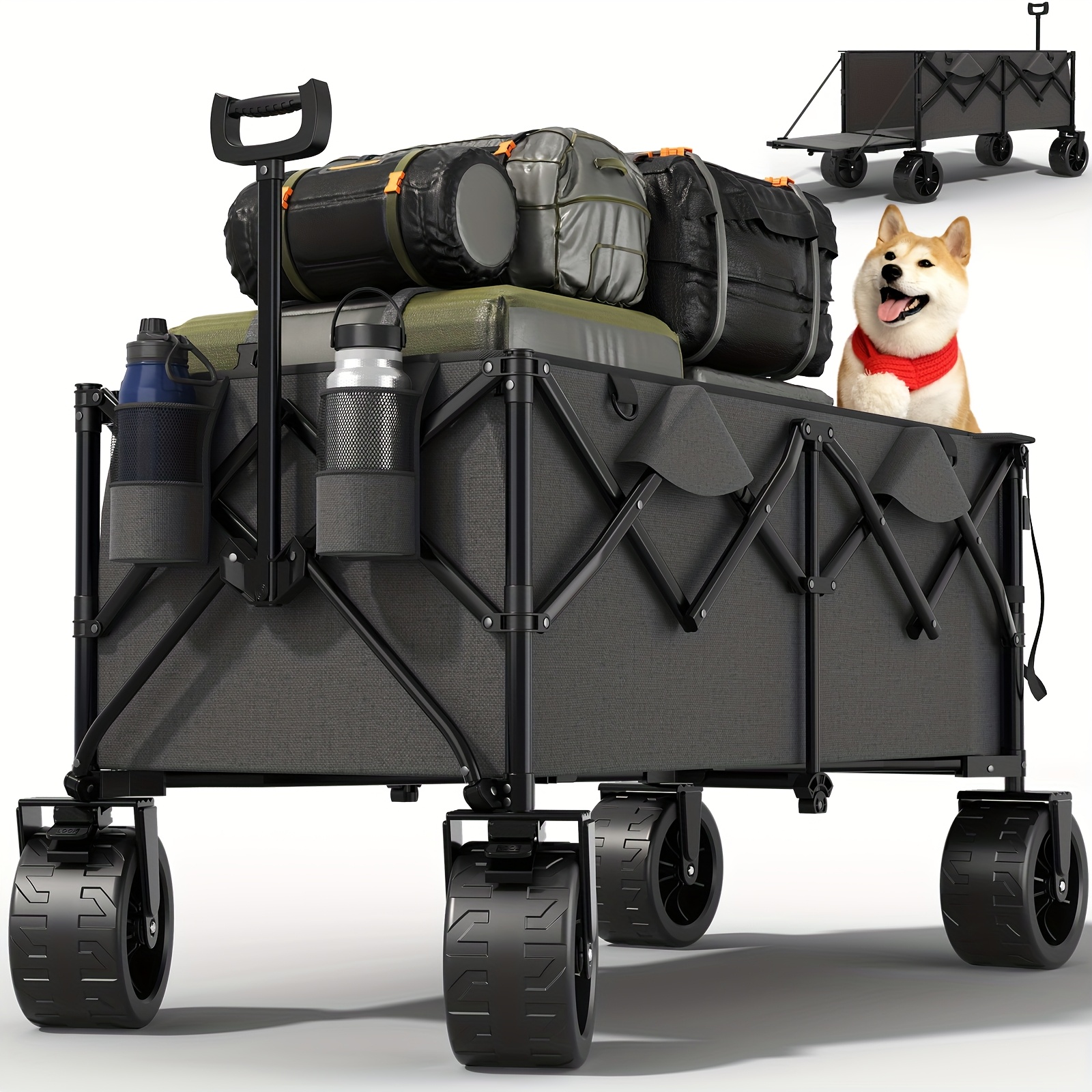 Devoko Trolley Folding 332-litre Capacity 200kg Load Capacity Folding With Brakes, Cup Holders And Large Tyres Suitable For Sports, Camping And Shopping