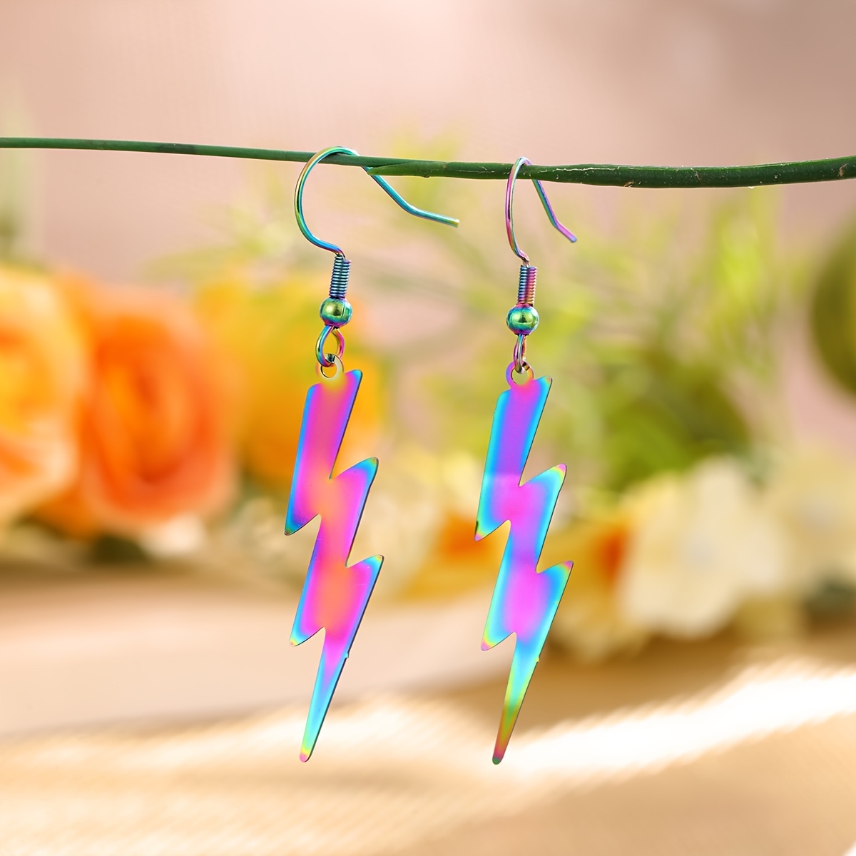 

Chic Stainless Steel Lightning Bolt Dangle Earrings - , For Casual Attire & Gifting