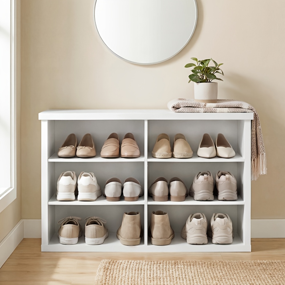 Storage Bench, Shoe Bench, Shoe Rack With 6 Compartments And Adjustable Shelves, For Hallway, X 80 X 50 Cm, White, White-brown
