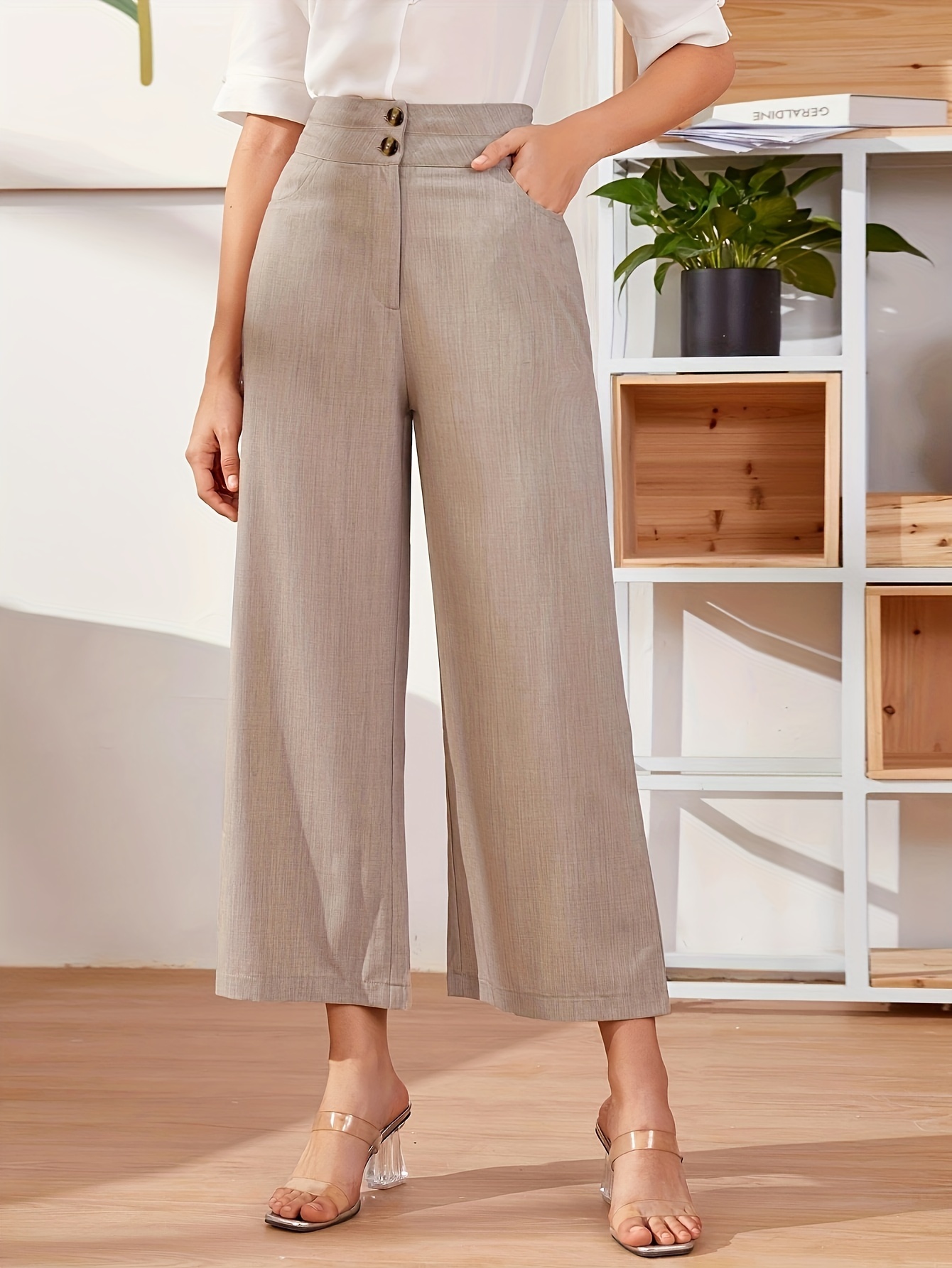 High Waist Wide Leg Pants, Casual Loose Pants For Spring & Summer, Women's  Clothing