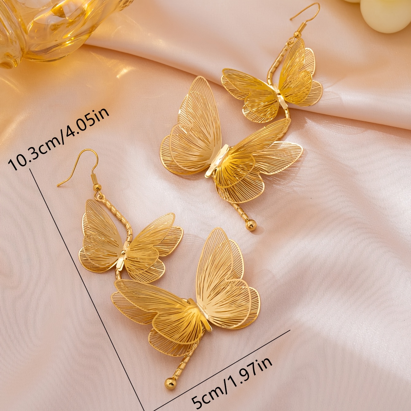 Women's Exaggerated French-style Double-layer Metal Butterfly Drop Earrings