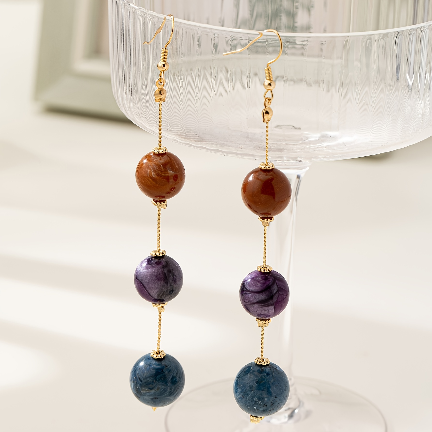 Casual Style Elegant Retro Resin Round Bead Earrings for Women