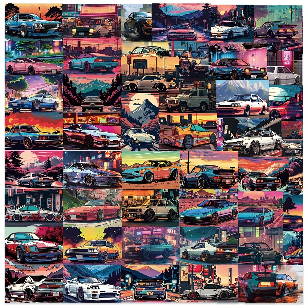 Image of 50pcs Cartoon Jdm Racing & Graffiti Sticker Pack - Vinyl, Disposable Decals For Roller Skating And Cycling , Water Bottles, Skateboards & More - Vibrant Mixed Colors