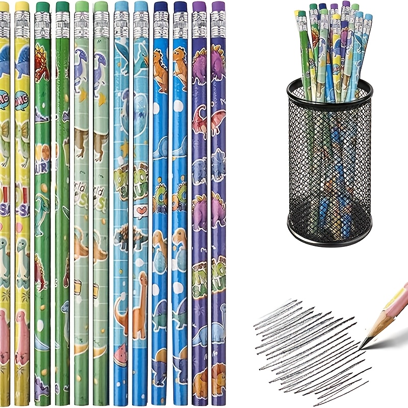 Image of 12pcs Dinosaur Pencils With Eraser Tops, Wooden Pencils Suitable As Small Gifts For Dinosaur-themed Birthday Parties Or Classroom Rewards