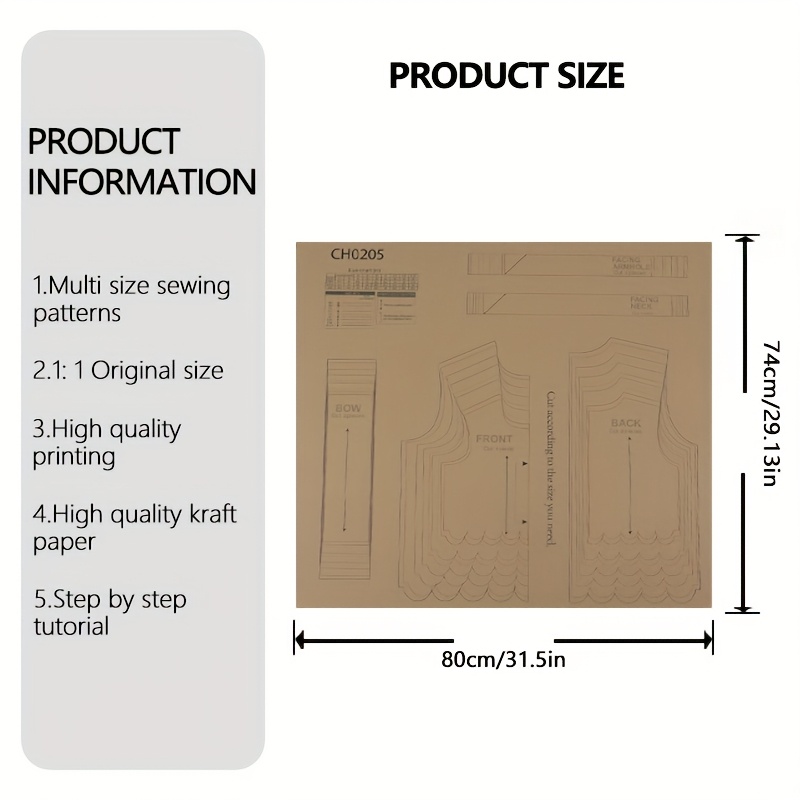 TEMU Top Size 9 (6m-10y) Sewing Patterns For Kids, 1:1 Scale Children's Clothing Templates, Beginner-friendly Set, Prototype Garment Designs, &