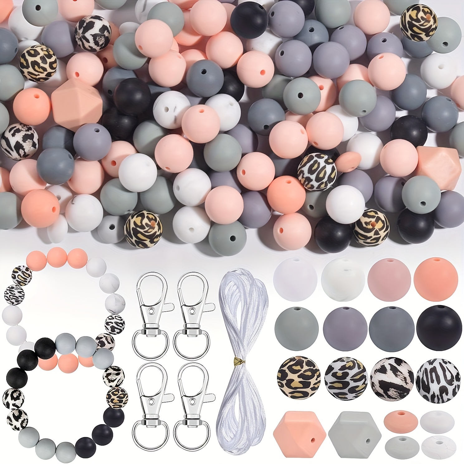 

119pcs 15mm Various Styles Silicone Loose Beads Diy Key Bag Chain Festive Party Decorations