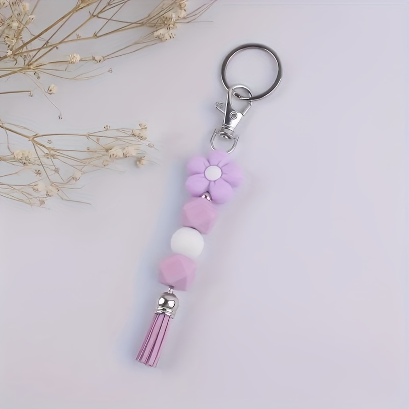 Image of Cartoon Flower Keychain Decoration, Creative Colorful Silicone Bead Accessory, Bag Charm, Keyring For Women