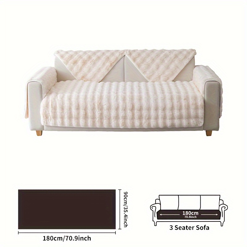 TEMU 1pc Winter Thickened Plush Sofa Cover, Faux Rabbit Sofa Cover, Fluffy Anti-slip Sofa Cover Bedroom Office Living Room Furniture Decor