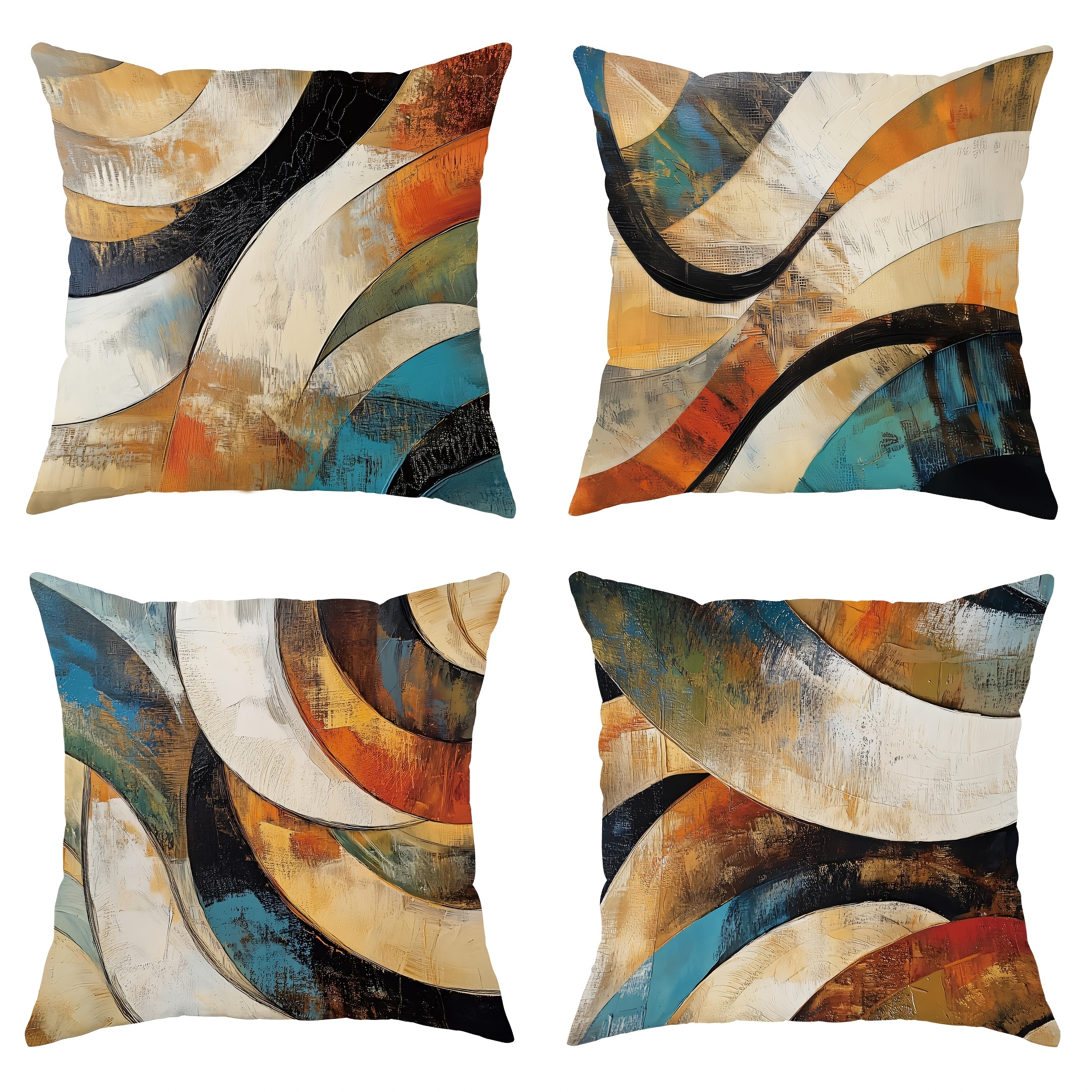 

4pcs Geometric Throw Pillow Covers Vintage Abstract Orange Black Beige Decorative Pillowcases 1 Sided Printing Velvet 45x45cm/18x18in For Living Room Bedroom Sofa Bed Decor Without Pillow Inserts