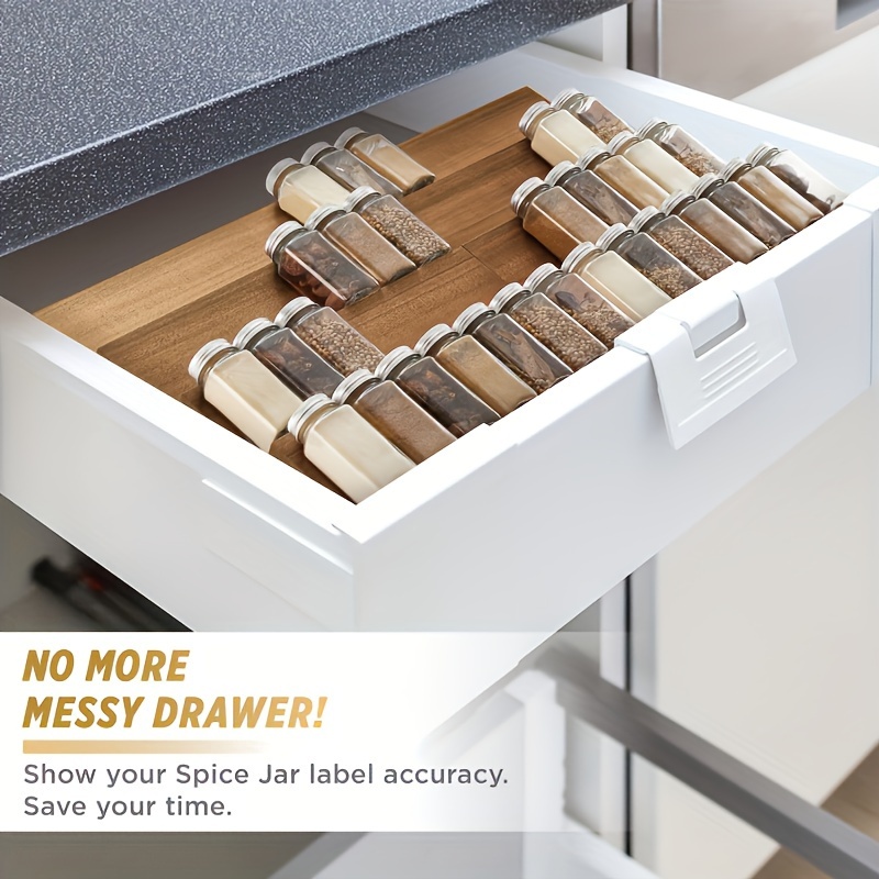 

4/8-piece Wooden Spice Rack Organizer - Stackable Kitchen Drawer Divider For Seasoning Bottles, Multi-tiered Storage Solution