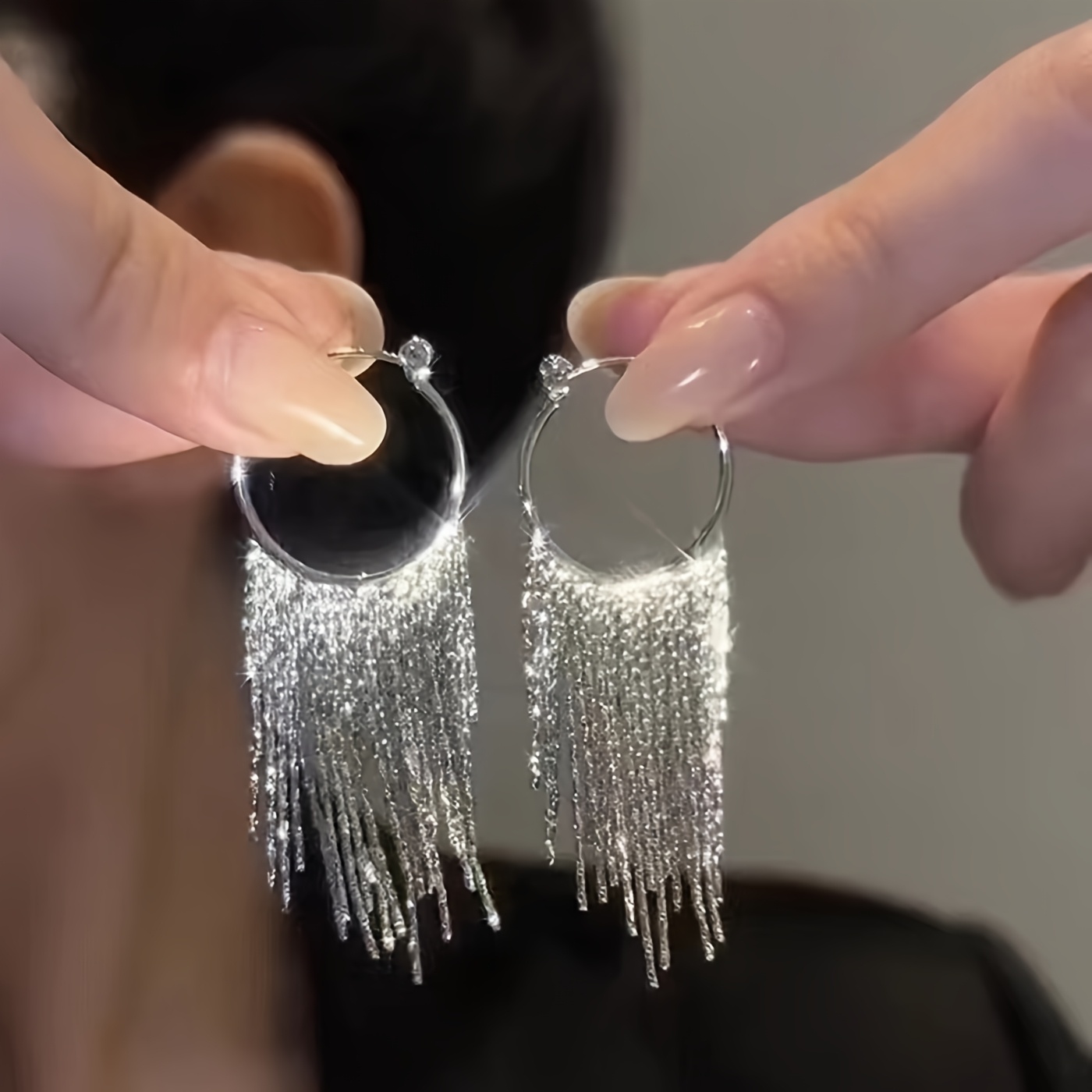 TEMU 1 paire de boucles d'oreilles à pompons scintillantes de mode nuptiale, magnifiques boucles d'oreilles bijoux, adaptées aux dîners et fêtes haut