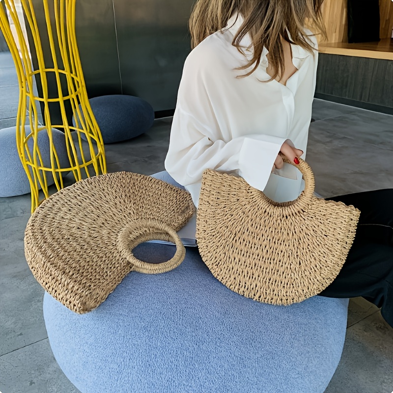 2025 new woven tote bag handmade natural rattan khaki beige two