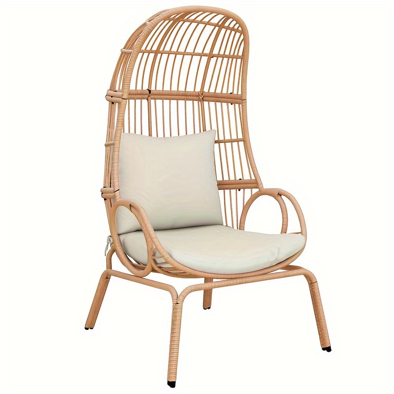 

Homiflex Outdoor Narrow Egg Chair Wicker, Patio Rattan Basket Chair With 370lbs Capacity Indoor Egg Chairs With Stand & Cushion Cocoon Chair For Bedroom, Patio, Balcony - Beige
