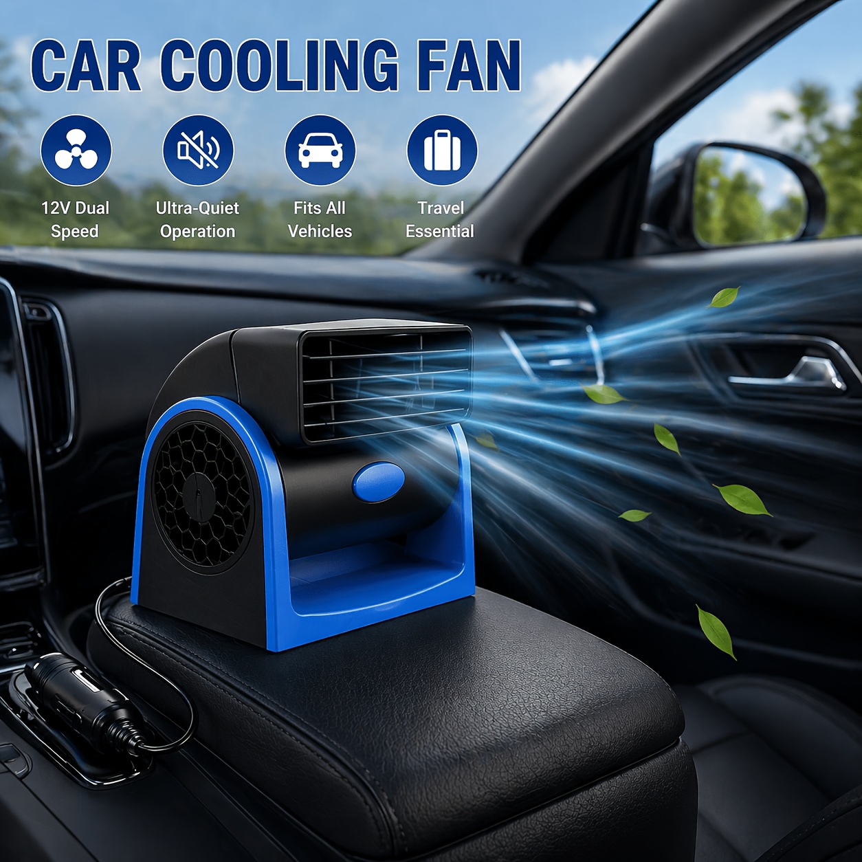 TEMU 12v Portable Car Cooling Fan Suitable For Vehicles, Dual-speed With Fast Airflow, Compact Air Circulation System For Travel, Rv, & Vehicle Cabin