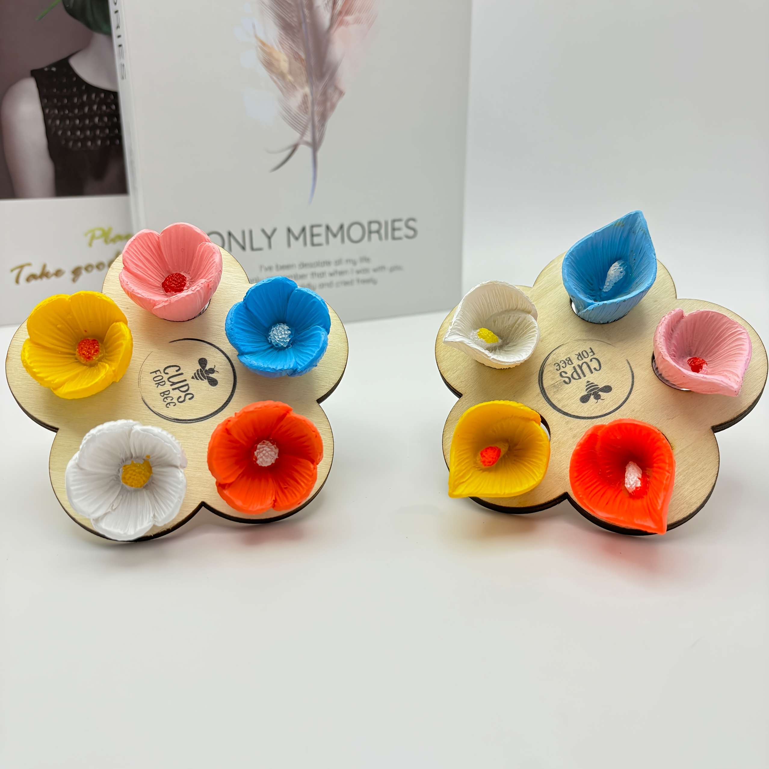 Image of 10pcs Summer Pastoral Style Multicolor Flower-shaped Resin Bee Water Cups, Suitable For Outdoor Lawns, Home Gardens, And Graduation Season Gifts