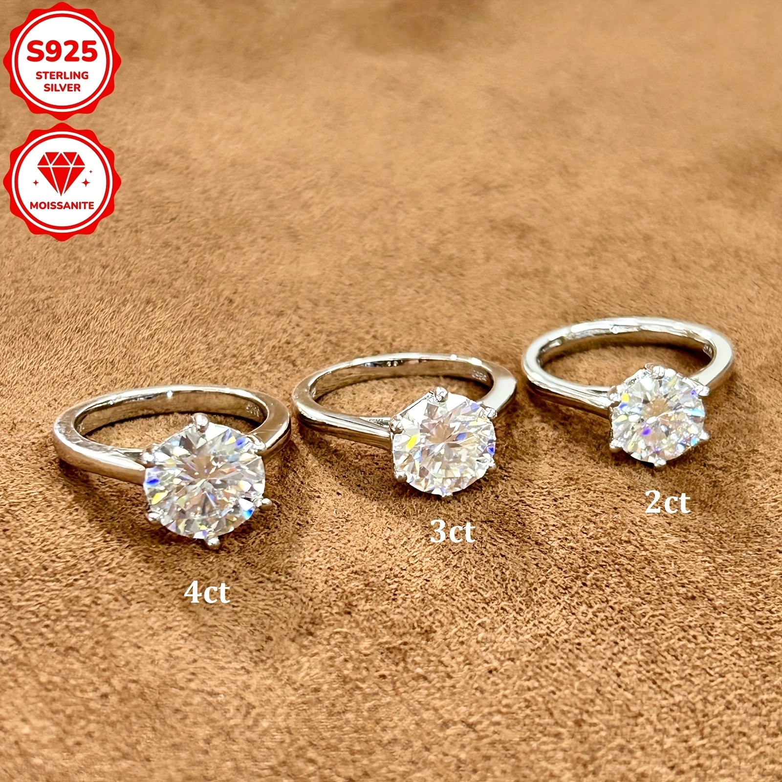 925 Silver Moissanite Engagement Ring 4ct Wedding Bride Anniversary Gift