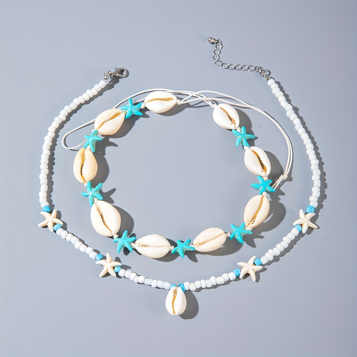 Bohemian Ocean Style Double Strand Necklace Set