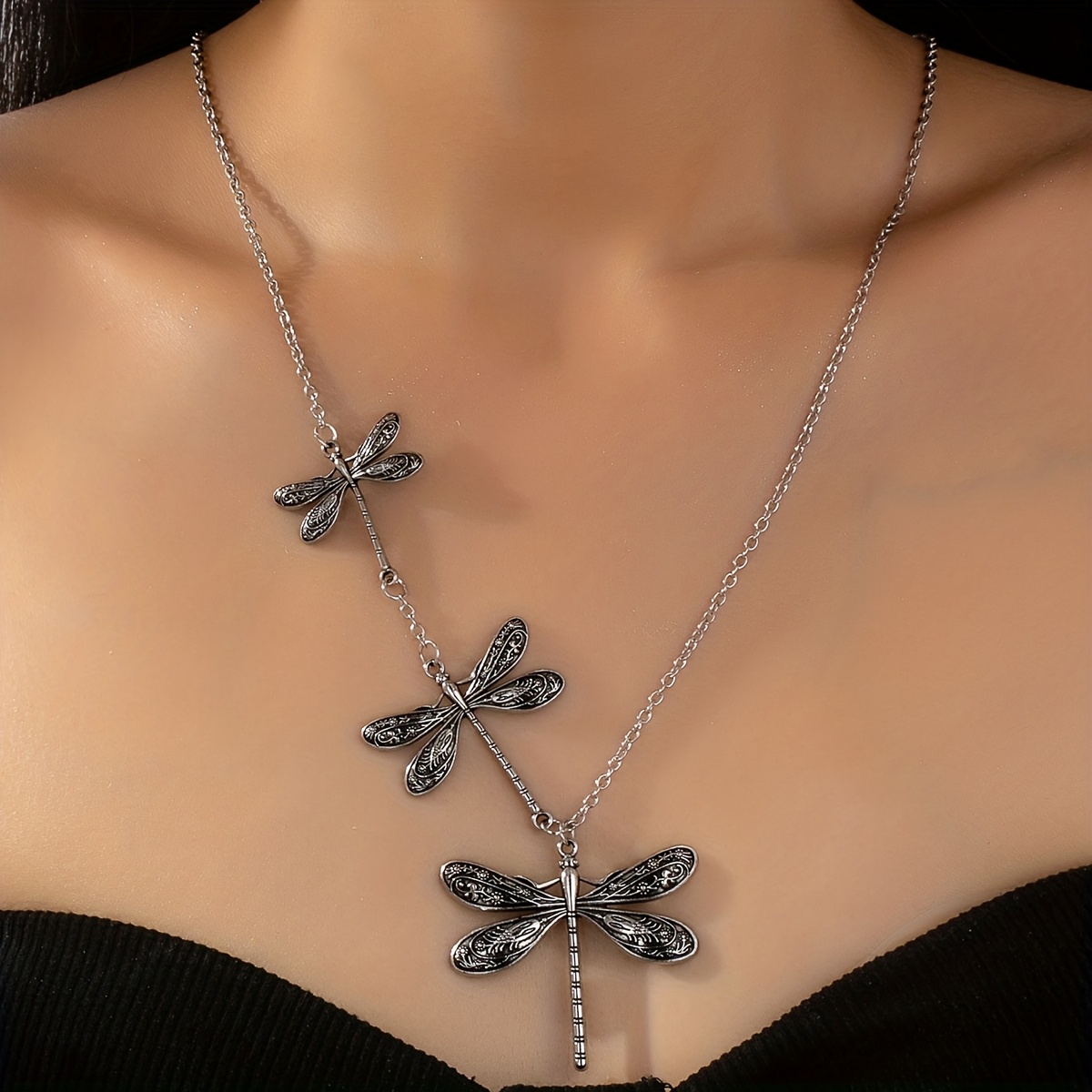 TEMU 1 pièce de collier pendentif trois libellules style français, frais et tendance, idéal pour , les rassemblements et les fêtes des femmes