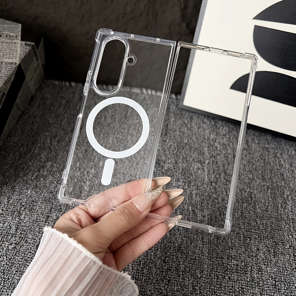 TEMU Phone Case - 1pc New Clear Magnetic Phone Case Pc Anti-yellow Anti-slip Shockproof Full Protective Cover For Galaxy Z Fold 8 Ultra Fold 8 Wide