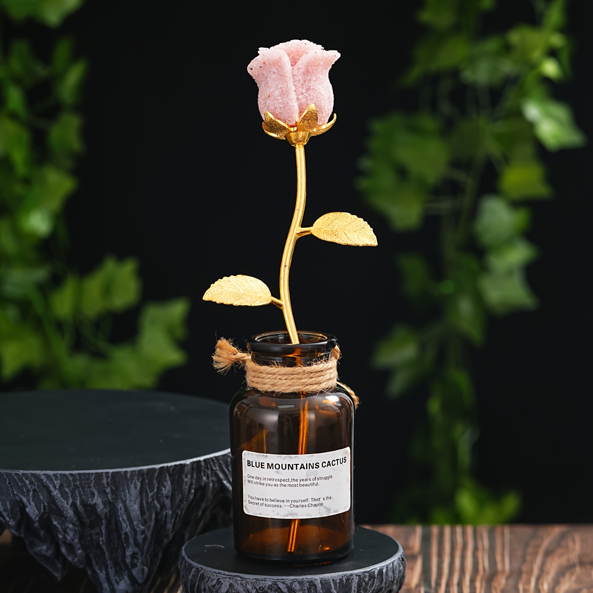 TEMU 1pc Of Natural Crystal Tulip Rose Crystal Stone, Carved Home And Office Crystal Craft Ornament, Valentine's Day Gift. Decoration, Perfect For