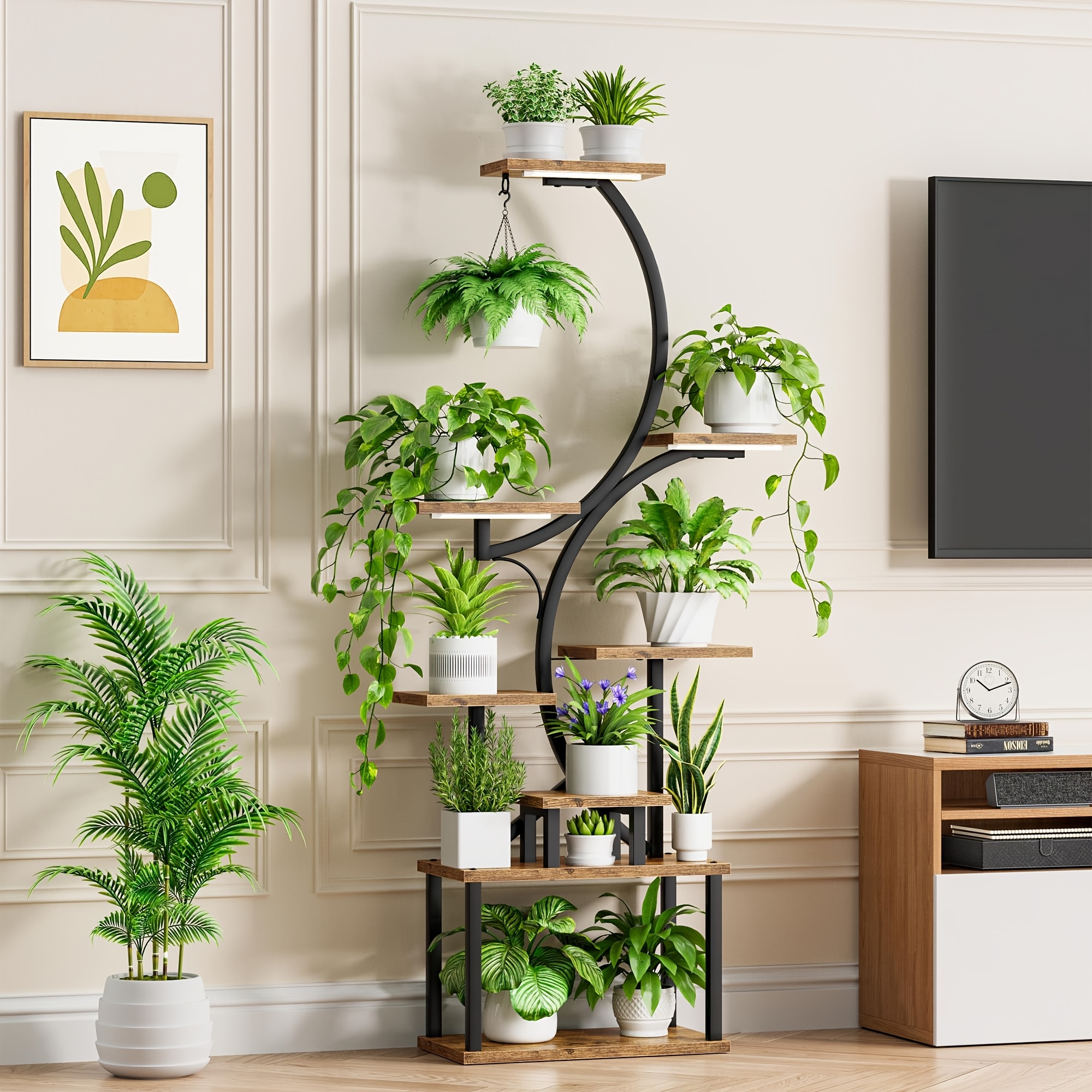 8 tier indoor metal and wooden plant stand with multiple flower pots display shelves for living room patio balcony decor durable and stylish plant holder for modern spaces indoor plant stand elegant plant display metal plant stand details 1