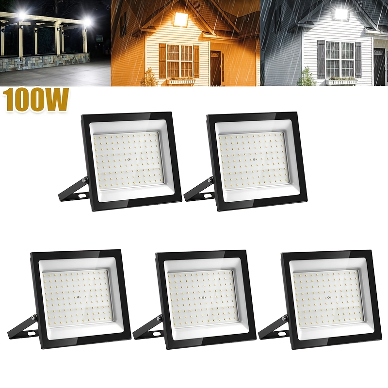 Image of 5pcs 100w Led Flood Light Outdoor, Led Security Light, Cool White/warm Light With Adjustable 180 Degree Bracket For Garden, Garage And Yard, Backyard, Driveway Patio, No Plug