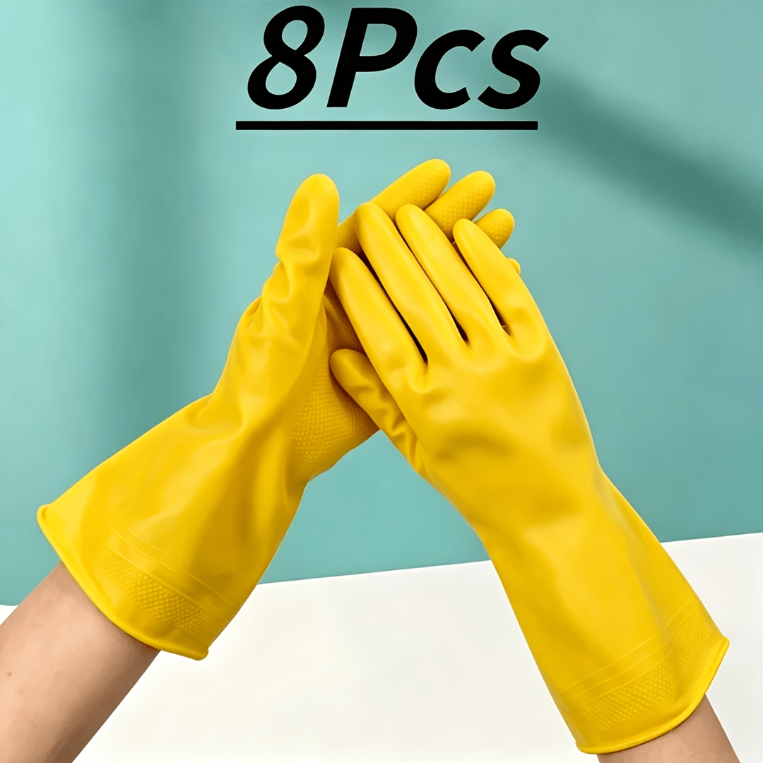 Image of 8 Yellow Dishwashing Gloves Comfortable And Durable, Very Suitable For Kitchen, Bathroom And Outdoor Cleaning, Very Suitable For Efficient Dishwashing And Surface Cleaning, Dishwashing Gloves | Yellow