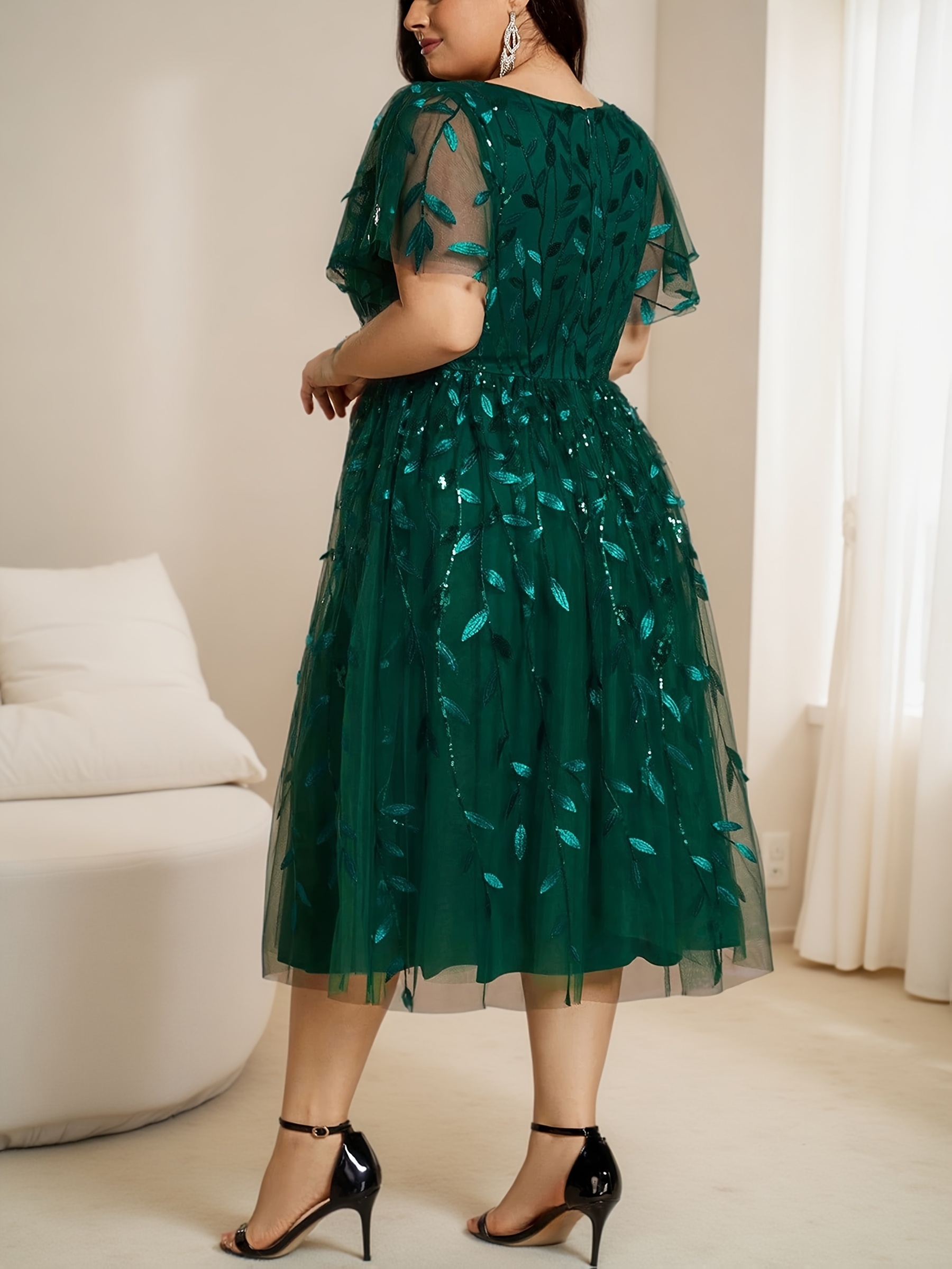 green short dress plus size Plus Size Emerald Green Party Satin Turndown Collar Plunging Neck Draped Mini Dress