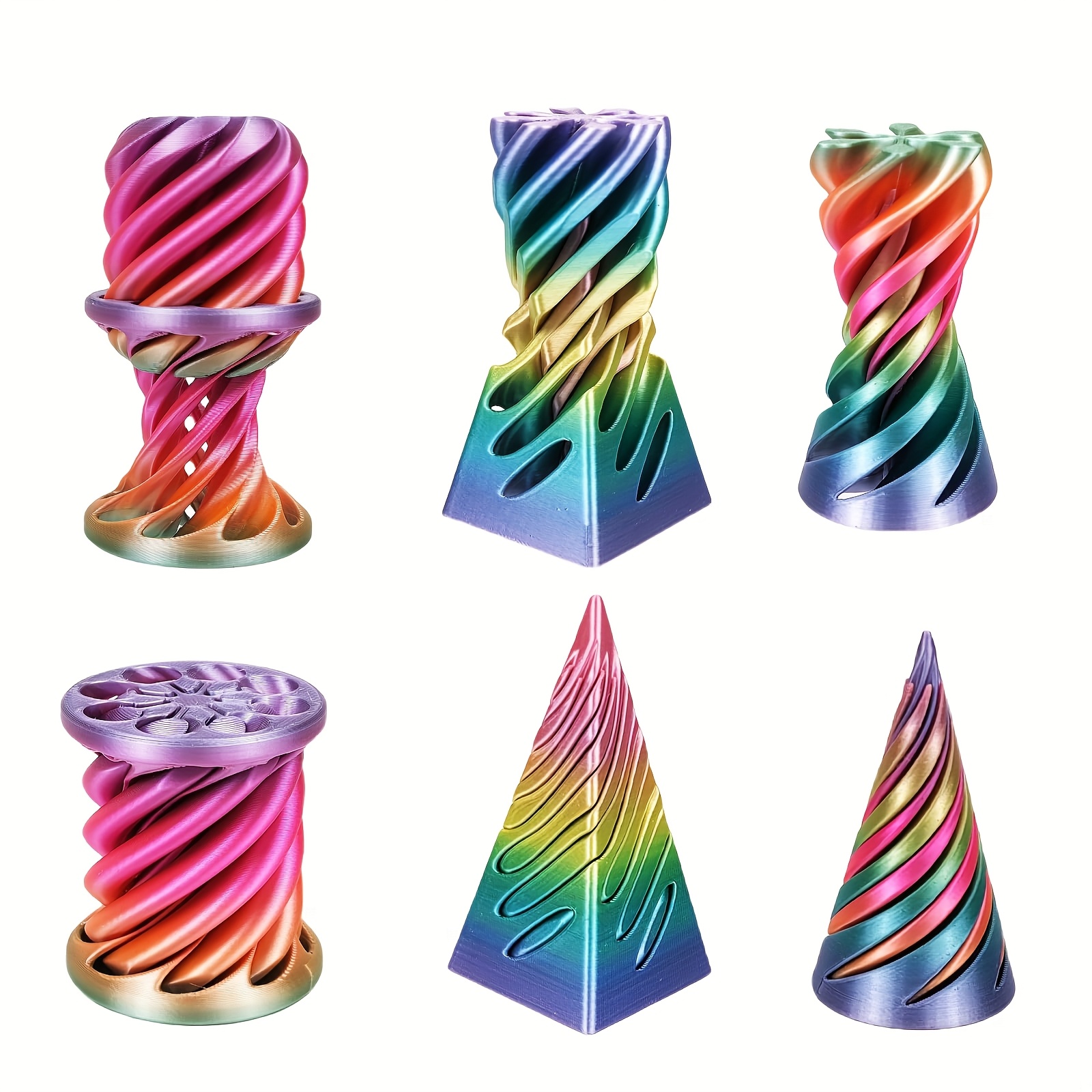 3-Pack Impossible Cone Fidget Ornaments - Spiral Pyramid Desk Decor with Flexible Cone, Relax Office & Home Decoration, Anxiety Relief fidgets in Pastel & Bright Colors (Pink, Blue, Purple, Green, Golden, ) - Ideal Gift for Adults & Teens, Focus Aid, Playful Design, Smooth Finish, Focus Tool, Work From Home