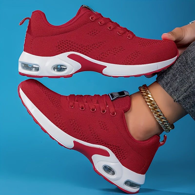 Women'S Air-Cushioned sneakers with a Lightweight Sole, Classic Running Shoes, Breathable Mesh Lace-Up Casual Shoes, Comfortable Upper, Solid Color, Minimalist Style, Suitable for Various Sports, Daily Work, Vacations, And Travel