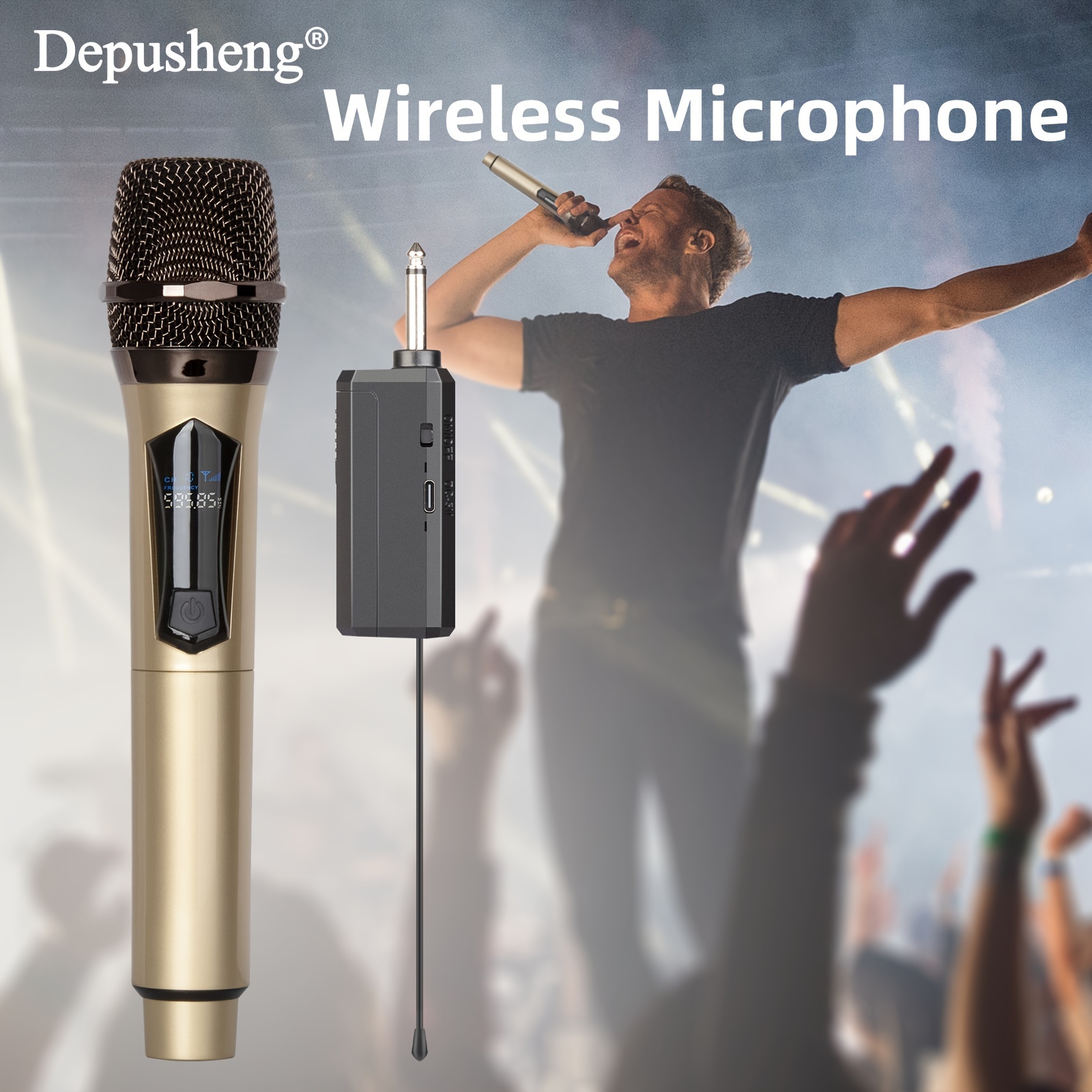 

Depusheng Wireless Microphone System, Handheld With Rechargeable Receiver, 6.35mm Jack, Single-, Usb Charging, 1200mah Polymer Battery, For Party, , Meeting, Wedding