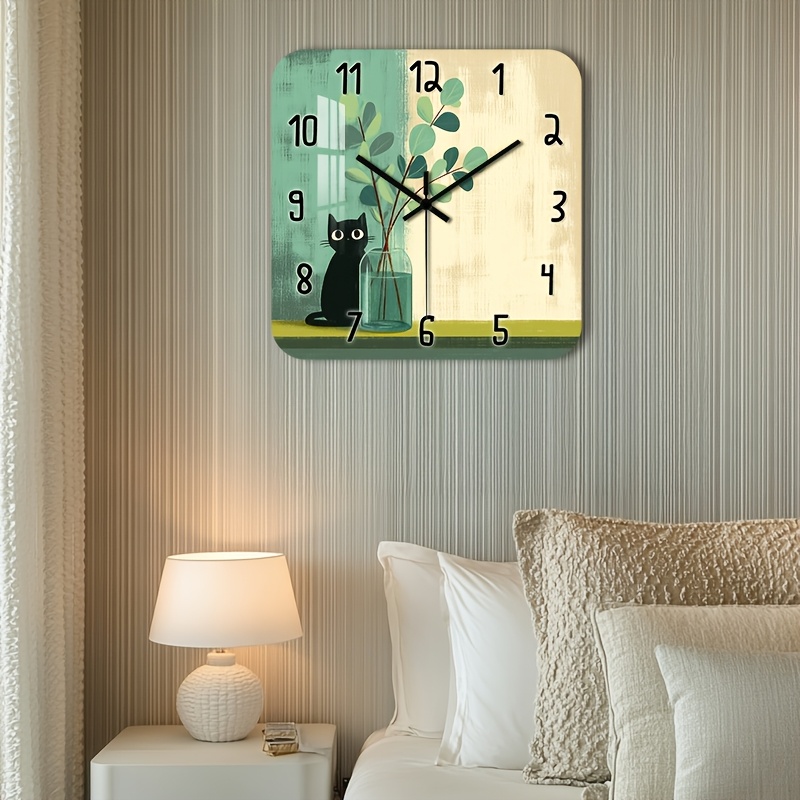 TEMU Orologio da parete silenzioso 1 pz in legno senza ticchettio, orologio decorativo con finitura HD, design con pianta in vaso per cucina, studio,