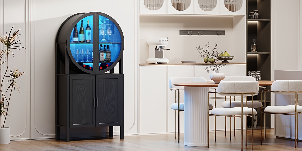 Rounded Wine Bar Cabinet with LED Lights Overview