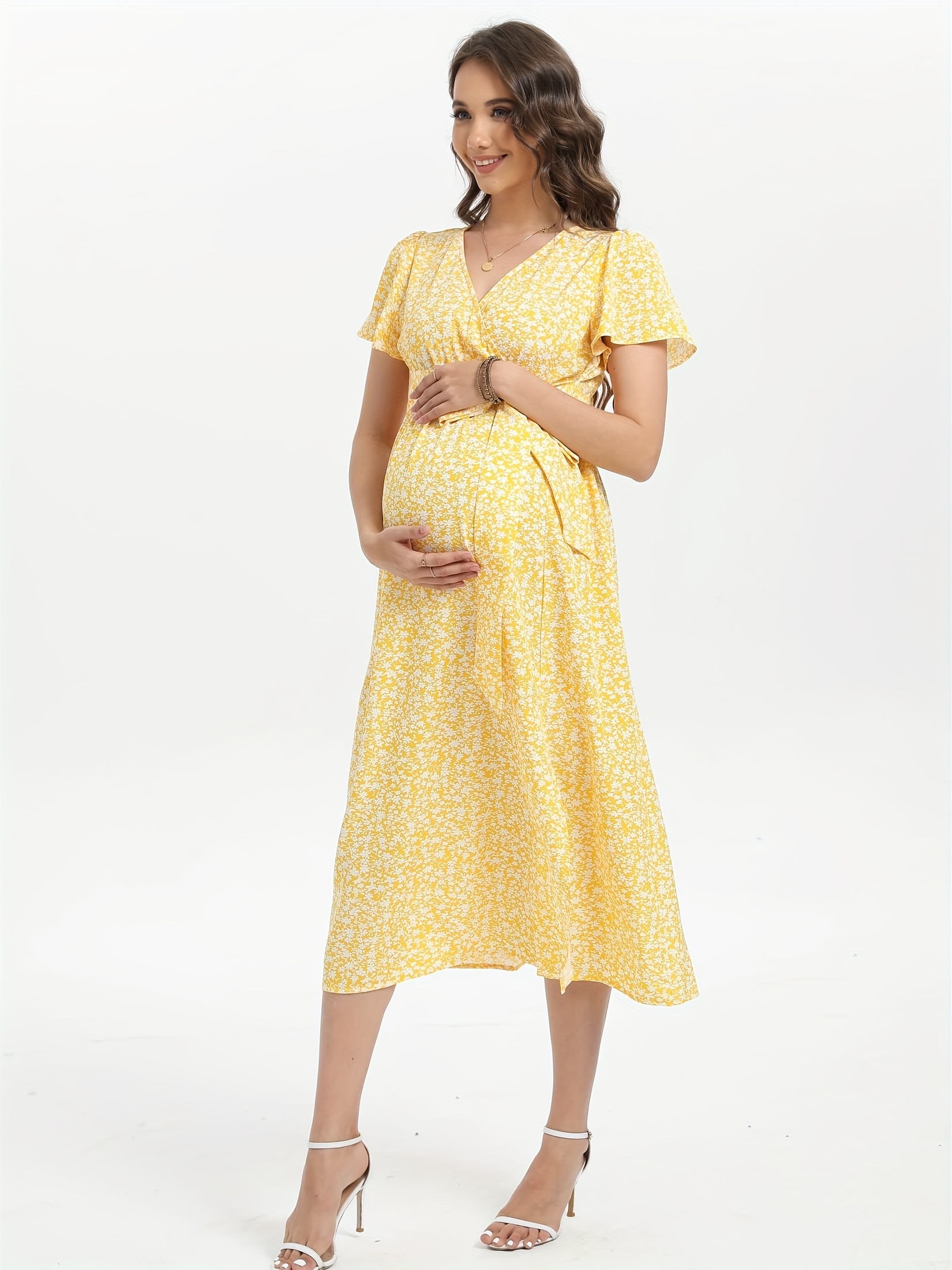 womens maternity dress v neck casual slit flowy maxi dress - Temu