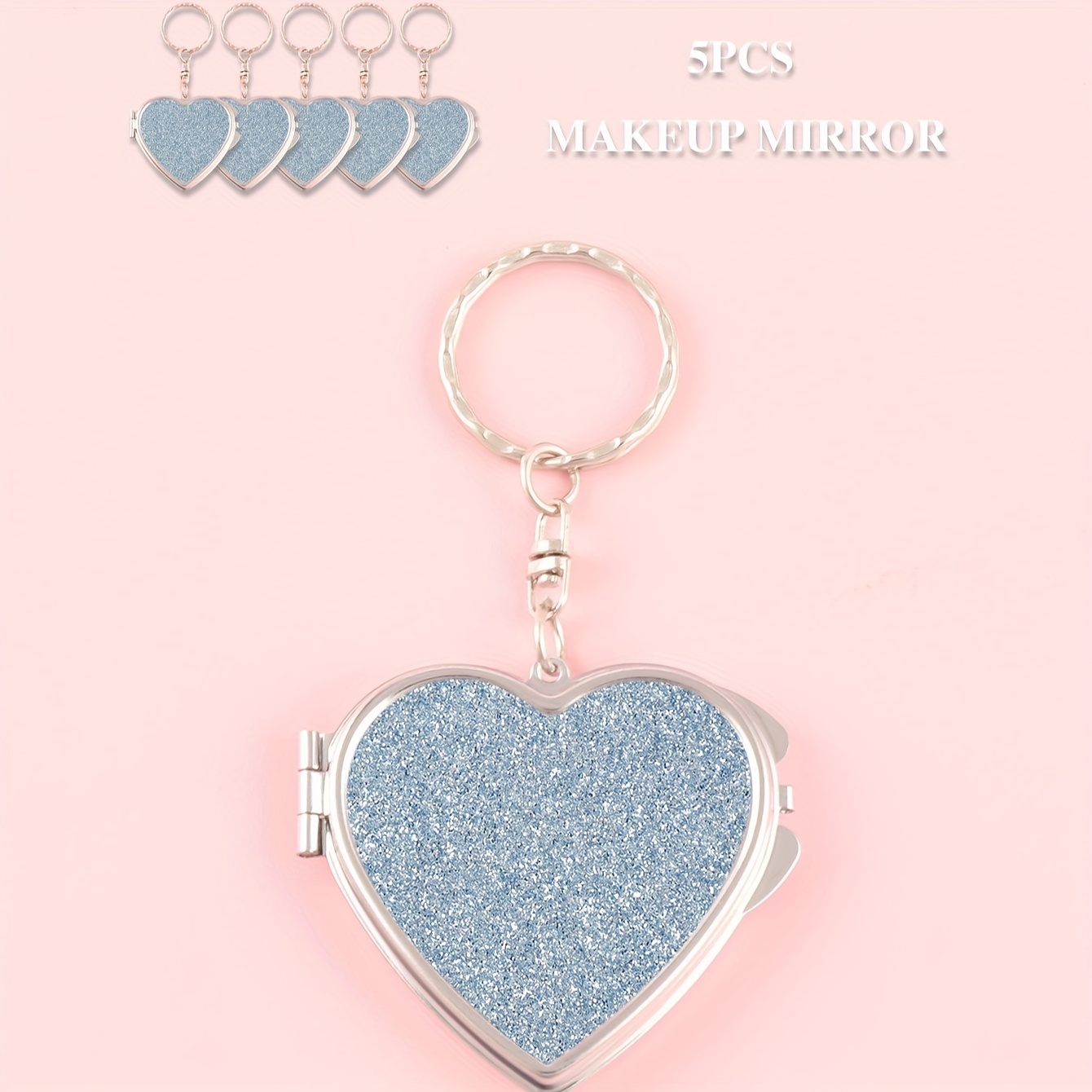 TEMU 5pcs Portable Heart-shaped Folding Makeup Mirror | Single-sided Shiny Sticker | Double-ssided Makeup Mirror | Suitable For Home And Travel |