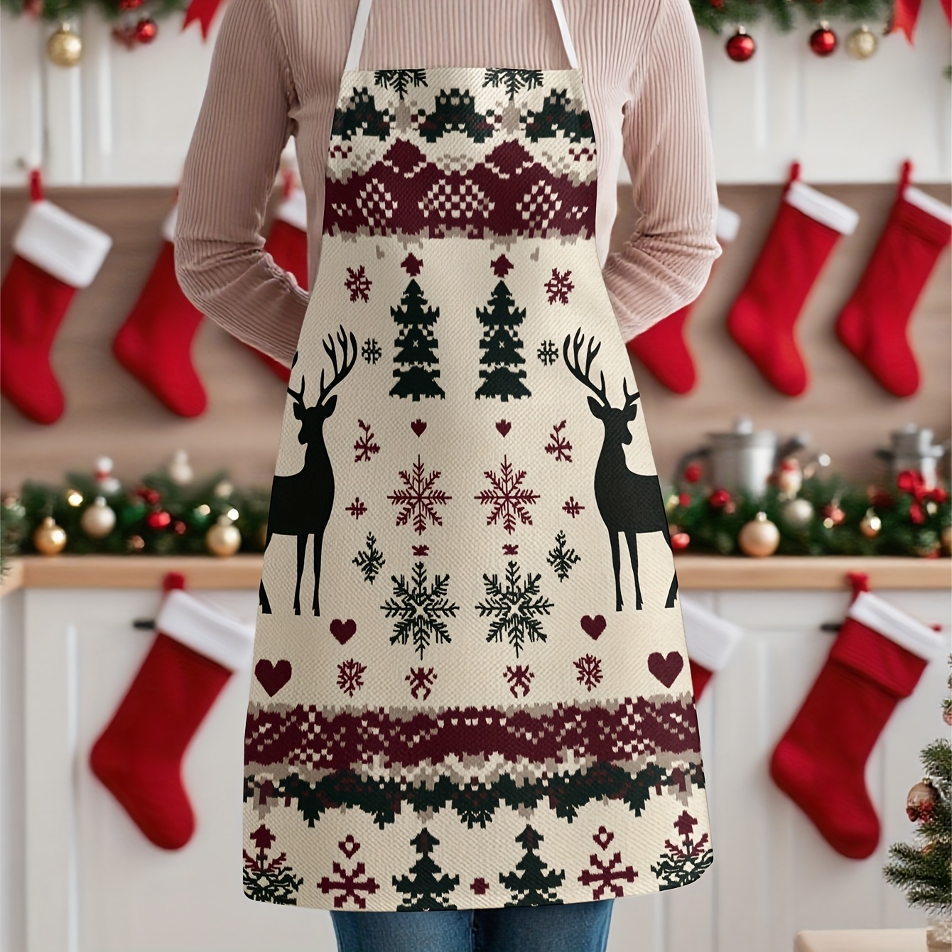 TEMU 1 Delantal Temático de Navideño, Ideal para Trabajo, Fiestas, Cocina y Diversas Ocasiones Festivas y Cenas