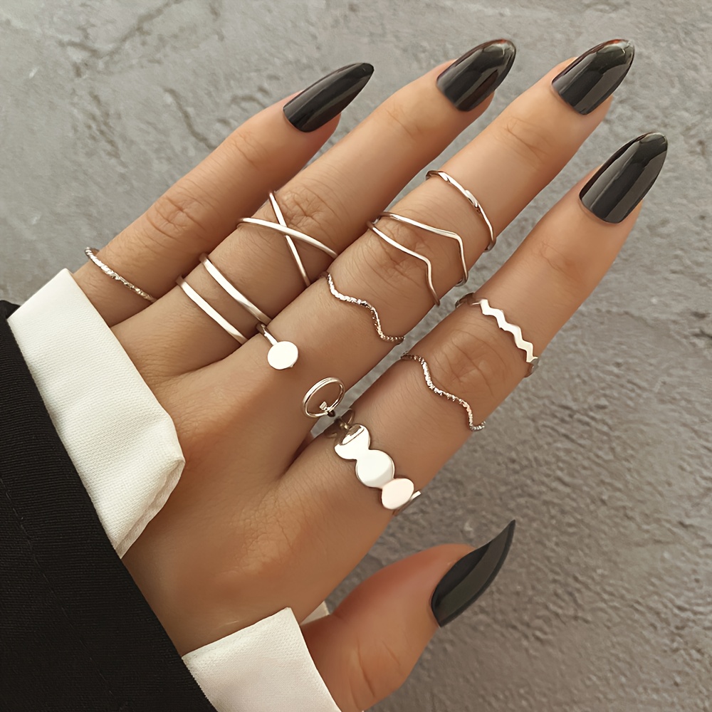 10pc Ripple Cross Stackable Ring Set — Versatile Daily Wear