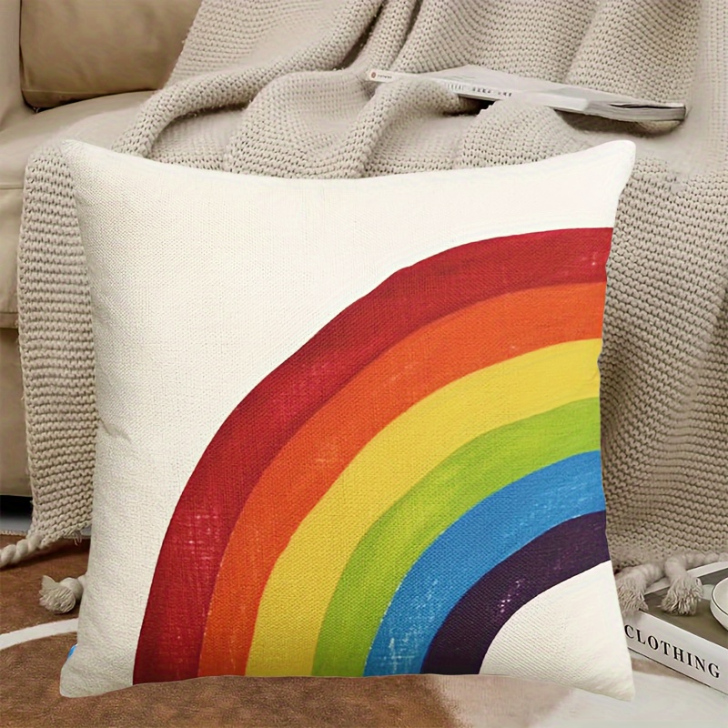 

1pc 18 X 18 Inch Watercolor Rainbow Cushion Case For Sofa Couch, Rainbow Pillowcase, Bohemia Livingroom Bedroom Decor