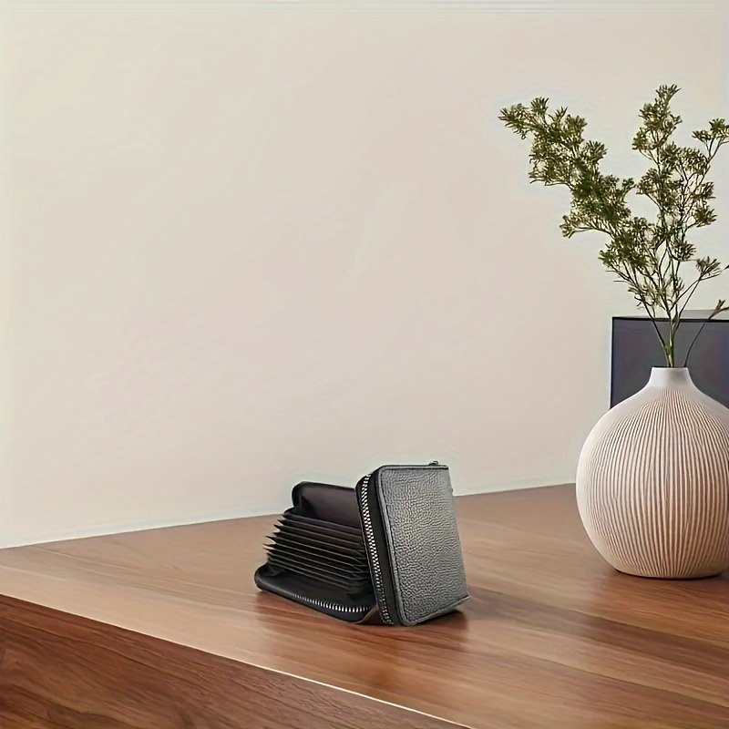 Sleek Men's Faux Leather Wallet - Casual Black Card Holder with Secure Zipper Coin Purse, Transparent Compartments for Credit & Debit Cards, Ideal Everyday Accessory