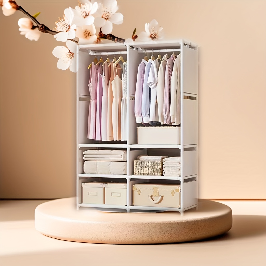 TEMU Freestanding Portable Wardrobe Suitable For Bedroom - Heavy-duty With Thickened Load-bearing Cabinet, Solid-colored Cloth Surface Easy To,
