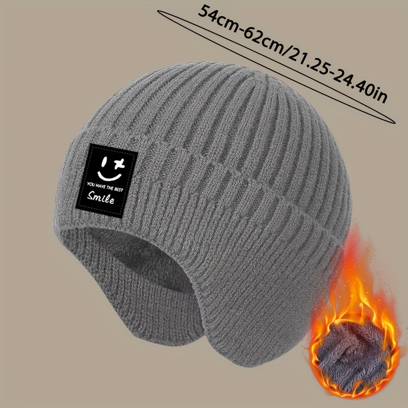 

Winter Beanie With Smiling - , Warm Knit Hat With Ear Protection For Outdoor