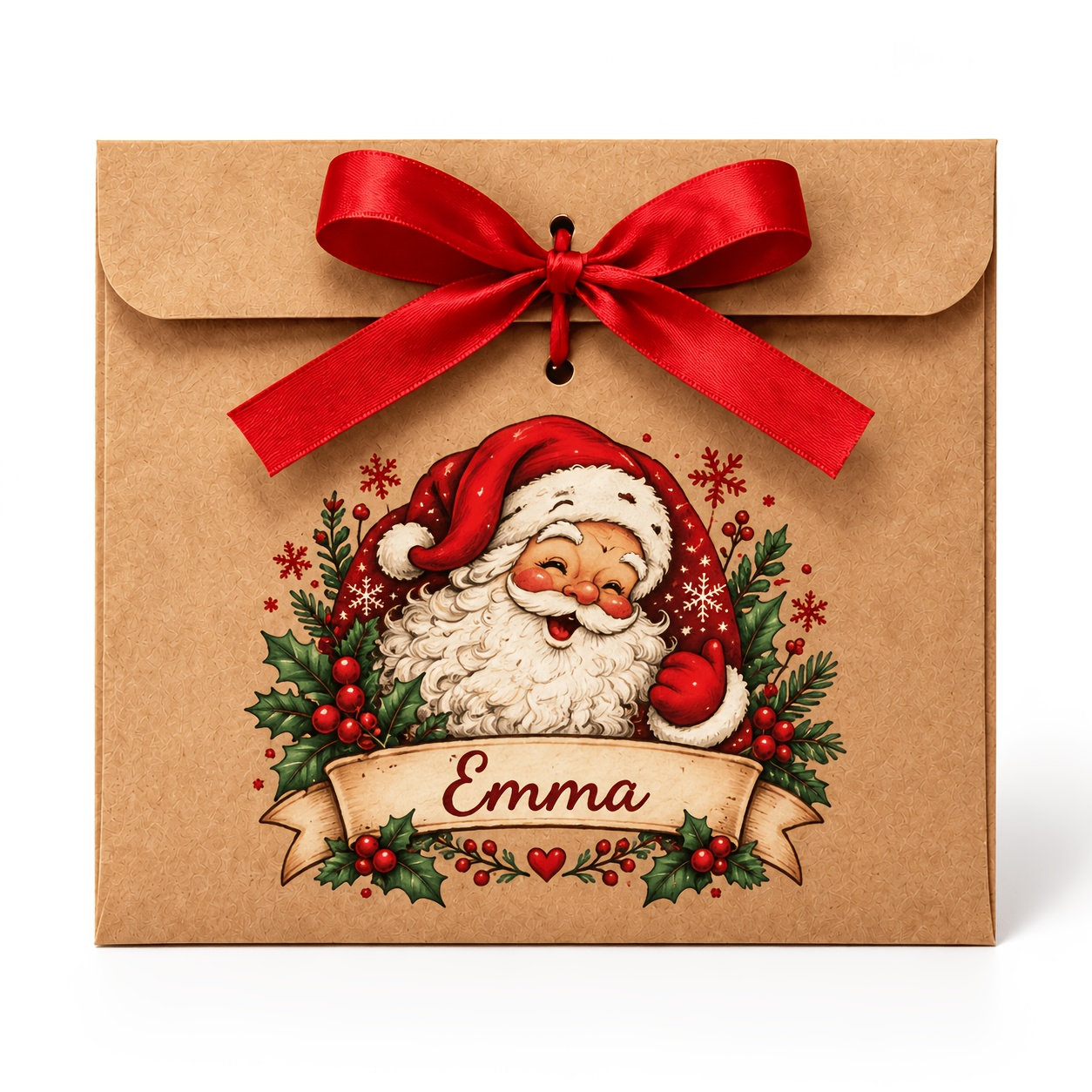 TEMU Personalized Christmas Paper Gift Envelopes, Customizable With Names. Red Ribbon Holiday . Suitable For ' Christmas Greeting Card Envelopes.