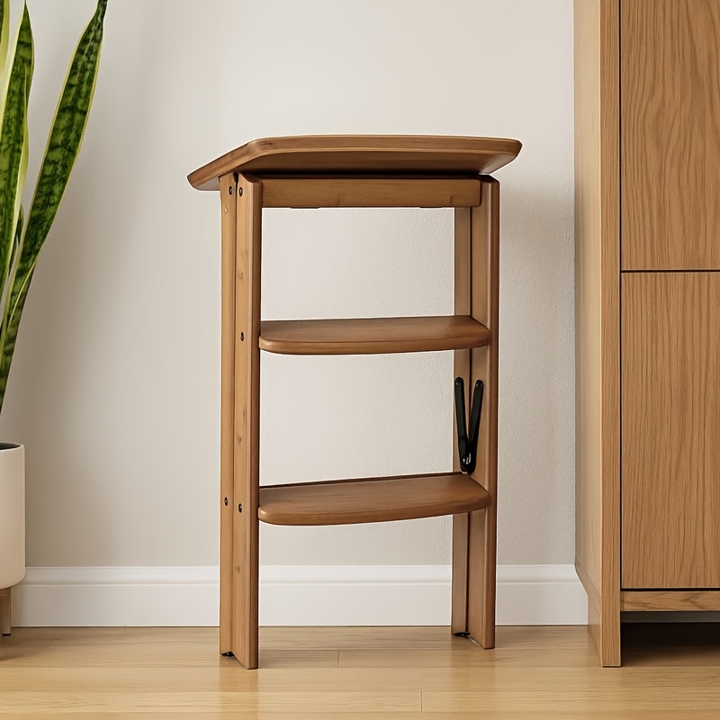 TEMU 3-tier Bamboo Folding Step Stool Ladder | Thick Solid Bamboo, Portable, Suitable For Room Types