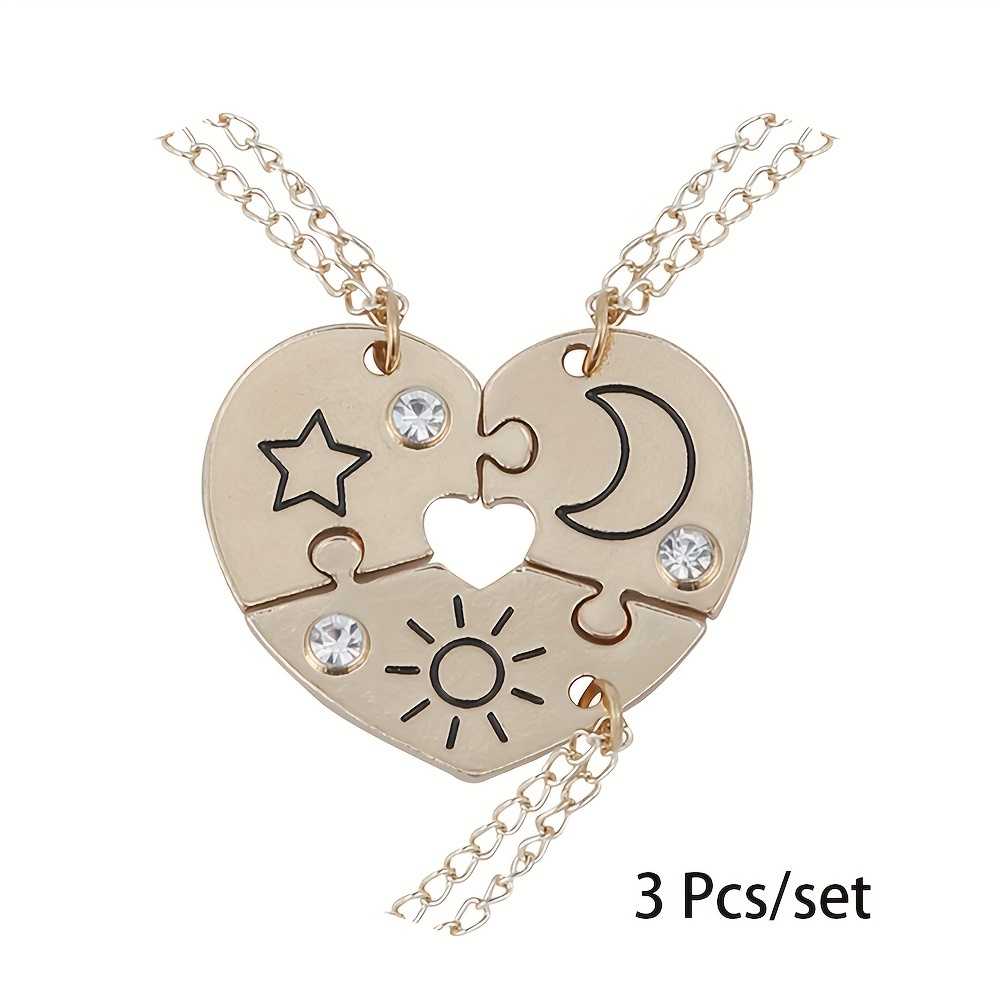 

3pcs/set Sun Moon Cloud Star Pendant Necklace For Women Men, Jewelry Gift For Friendship And Couples