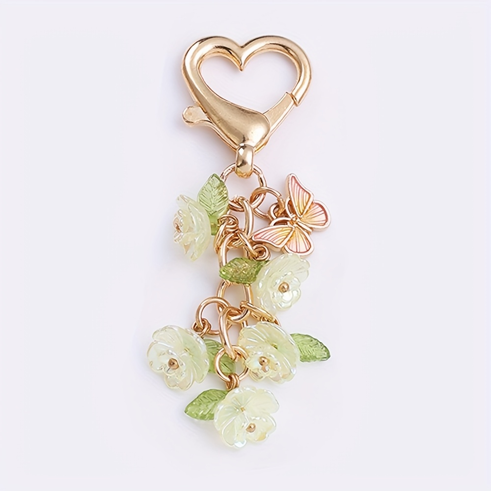 TEMU Llavero de flor 3D, 1 pieza/5 piezas - Llavero rosa con pétalo, aleación dorada, cierre de langosta, para bolsos y mochilas, regalo para