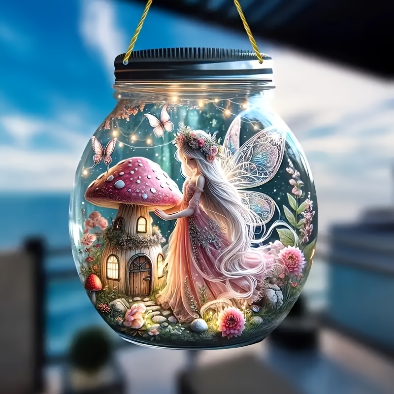 

Fairy Acrylic Sun - Hanging Pendant With Vibrant Mason Jar Design, Sparkling For Magical Decor, Christmas, Thanksgiving &