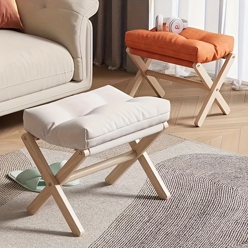 E-shop 1 Stück Massivholz Klapphocker mit gepolstertem Sitzkissen – für Büro Zuhause, platzsparendes Design, ergonomisch, weiches Kissen, ideal für